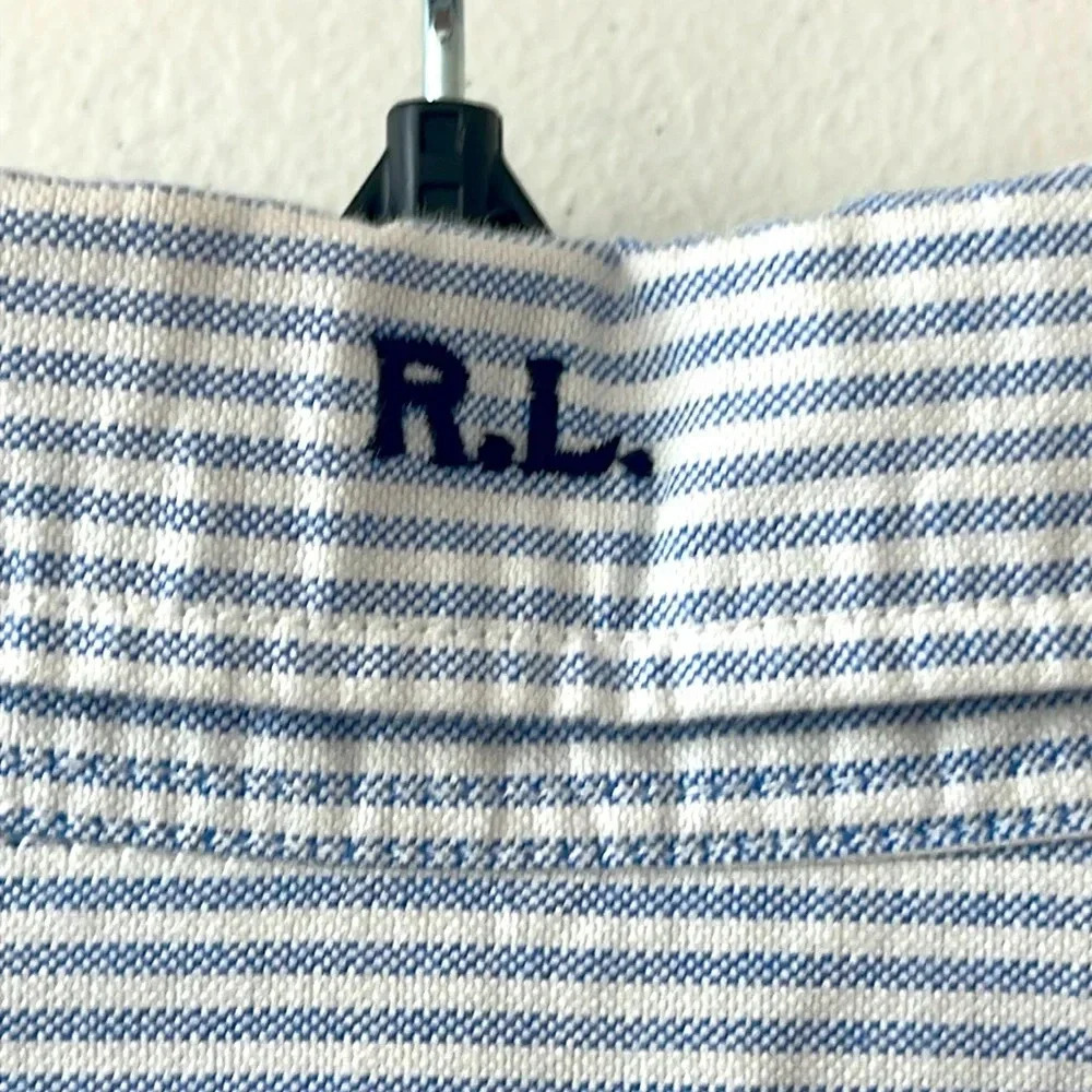 Ralph Lauren Boys Blue White Striped Button-Down Shirt with Green Embroidery - Picture 7 of 7